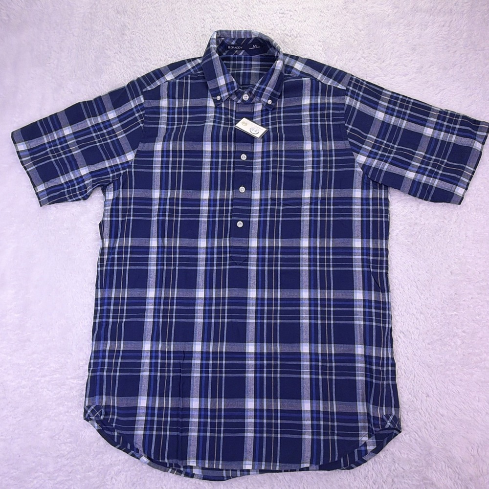 NEW B Draddy 'Paget Plaid Popover' Blue Short Sleeve Button Up Mens M - NWT